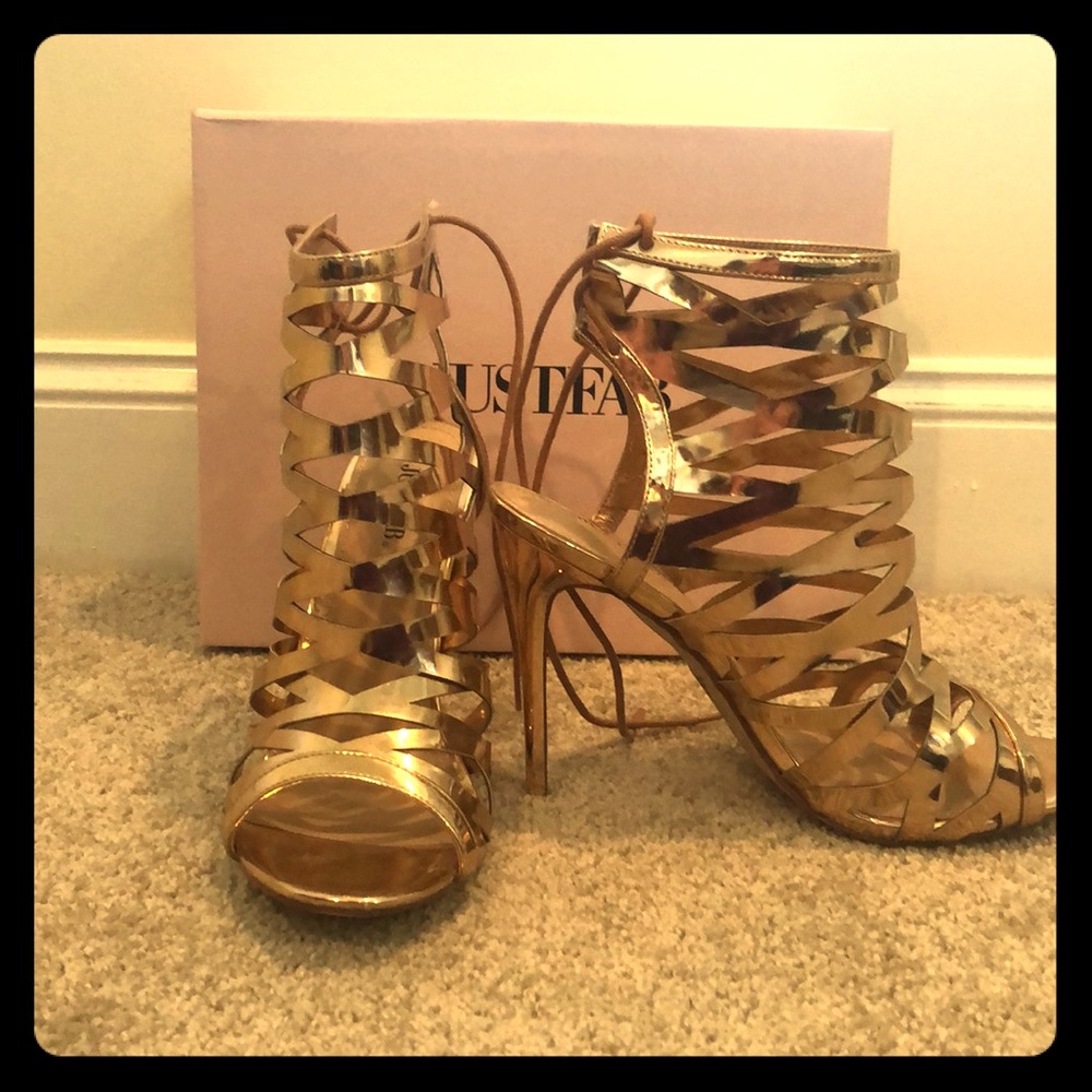 Gold open toe six inch heel sandals! I never wore!